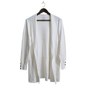 Magaschoni White Open Front Button Cuff Shawl Collar Cardigan Sz M